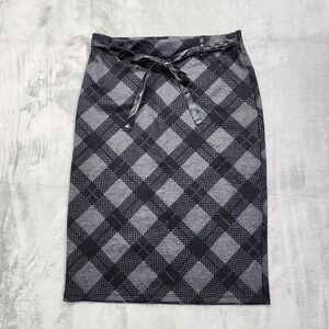 Carole Wren Skirt Womens S Gray Argyle Pencil Knit Pull On Faux Leather Tie Belt